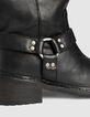 Women’s black leather biker boots with double buckle-6