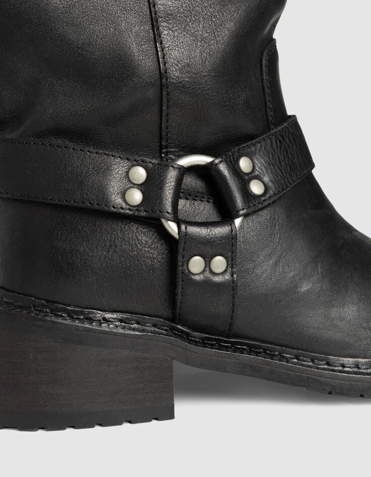 Women’s black leather biker boots with double buckle-6 Women’s black leather biker boots with double buckle-6