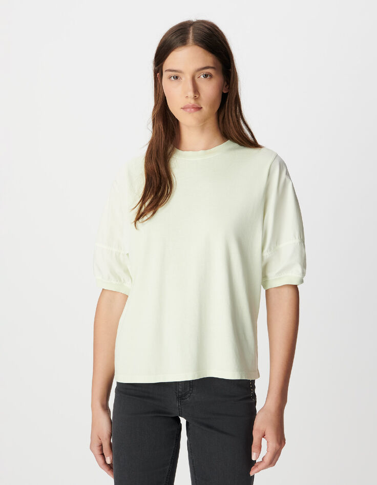 Tee-shirt oversize vert coton bio bi-mati&egrave;re Femme-4