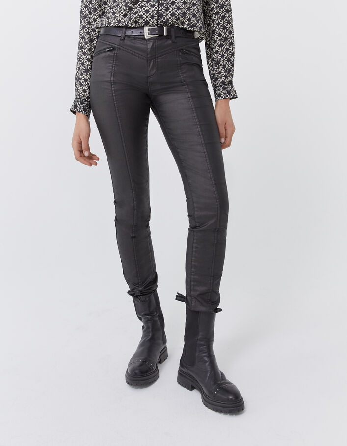 Jean slim noir enduit sculpt up mid waist zip poches femme-2