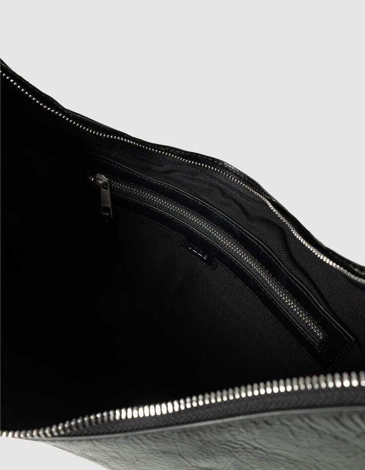 Sac demi-lune noir cuir glacé Allane Femme-6