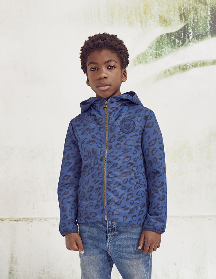 Boys’ navy leopard motif packable windcheater-2