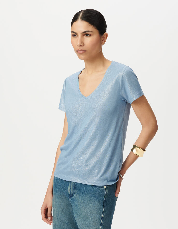 Camiseta manga corta azul irisado loose mujer-2