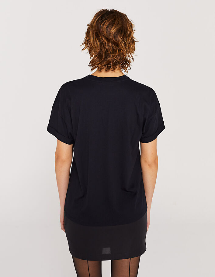 Schwarzes Damen-T-Shirt aus Baumwollmodal mit Glitzermotiv-3