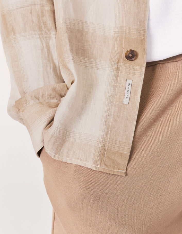 Men’s light brown check linen REGULAR shirt - IKKS