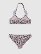 Maillot de bain 2 pièces rose imprimé léopard fille-4