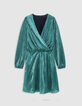 Robe émeraude métallisée plisssée Femme-6