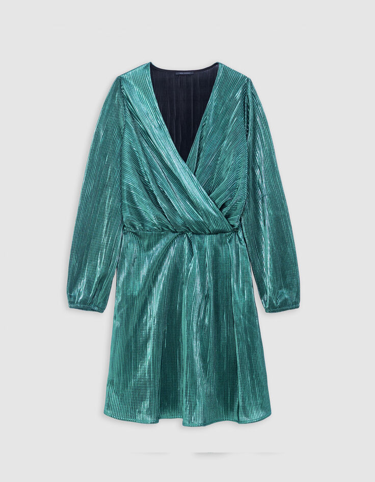 Robe émeraude métallisée plisssée Femme-6