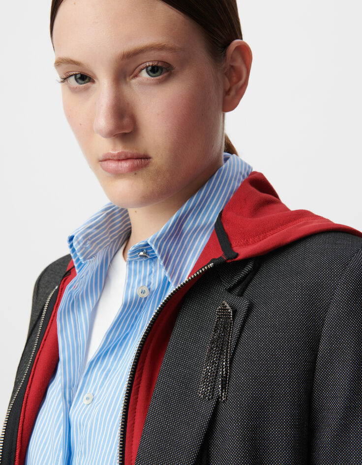 Schwarze Kaviar-Kunstleder-Anzugjacke in Übergröße-5