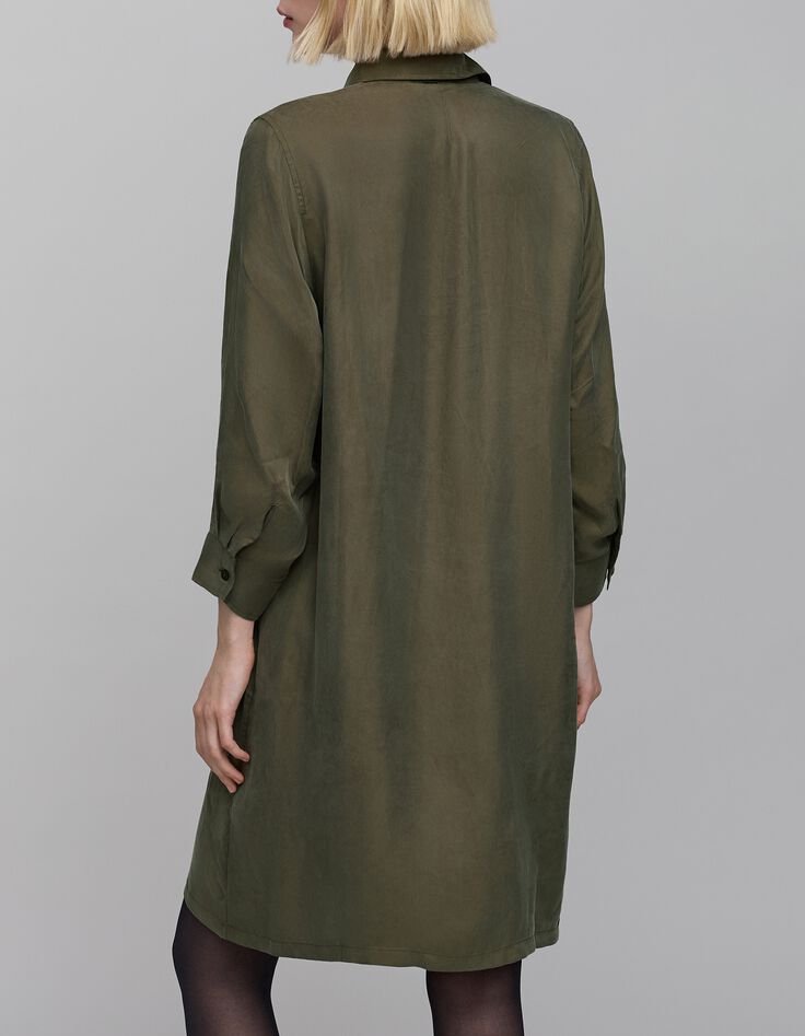 Women's khaki midi shirt dress with jewels-6