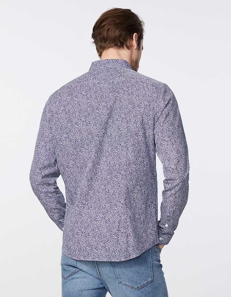 Indigo SLIM overhemd stippen-bladprint heren-3 Indigo SLIM overhemd stippen-bladprint heren-3