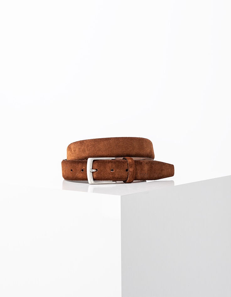 Men’s cognac suede leather belt+metal buckle-1