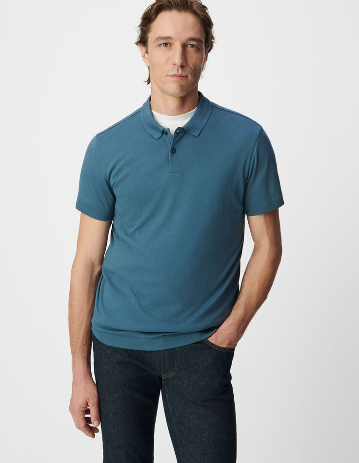 Blauwe polo katoen-modal korte mouwen Heren-1