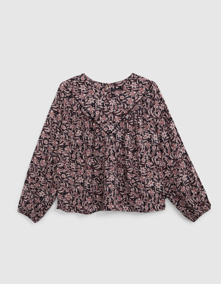 Zwart meisjesbloesje met bloemenprint-1