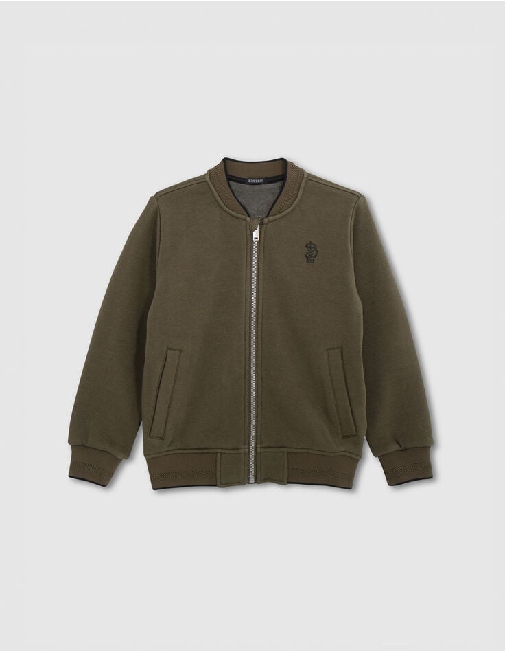 Boy's zipped khaki teddy cardigan-1