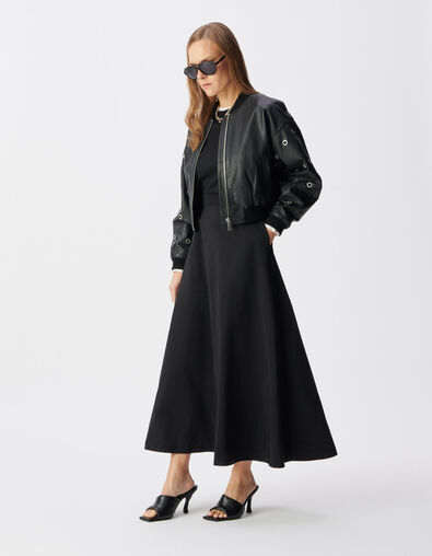 Zwart leren korte bomber Dames maxi eyelet design - IKKS