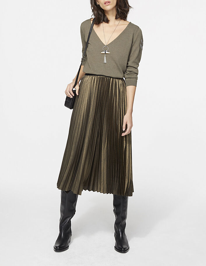 Women’s pleated midi skirt in decorative metallic fabric - IKKS