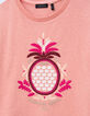 Korallenrotes Mädchen-T-Shirt mit Maxi-Ananasstickerei-3