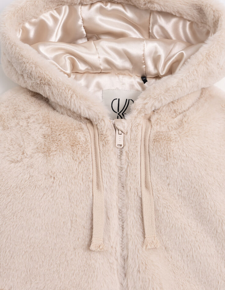 Chaqueta beige reciclada con capucha para niña-5