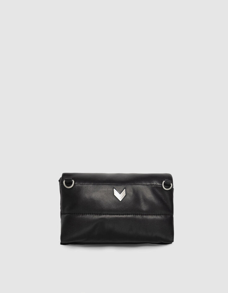 Schwarze Damen-Umhängeclutch gestepptes Leder-3