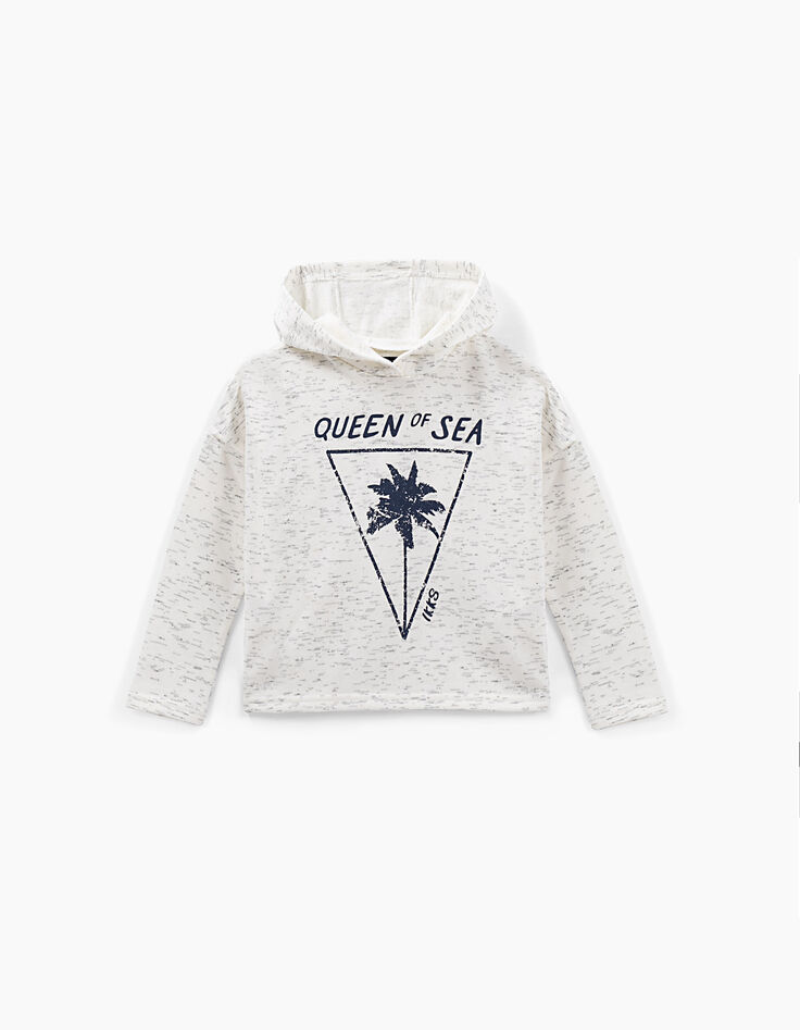 Gebroken witte sweater met kap en navy print meisjes-2
