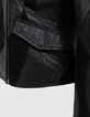 Women's black leather patchwork-look biker-style jacket-8