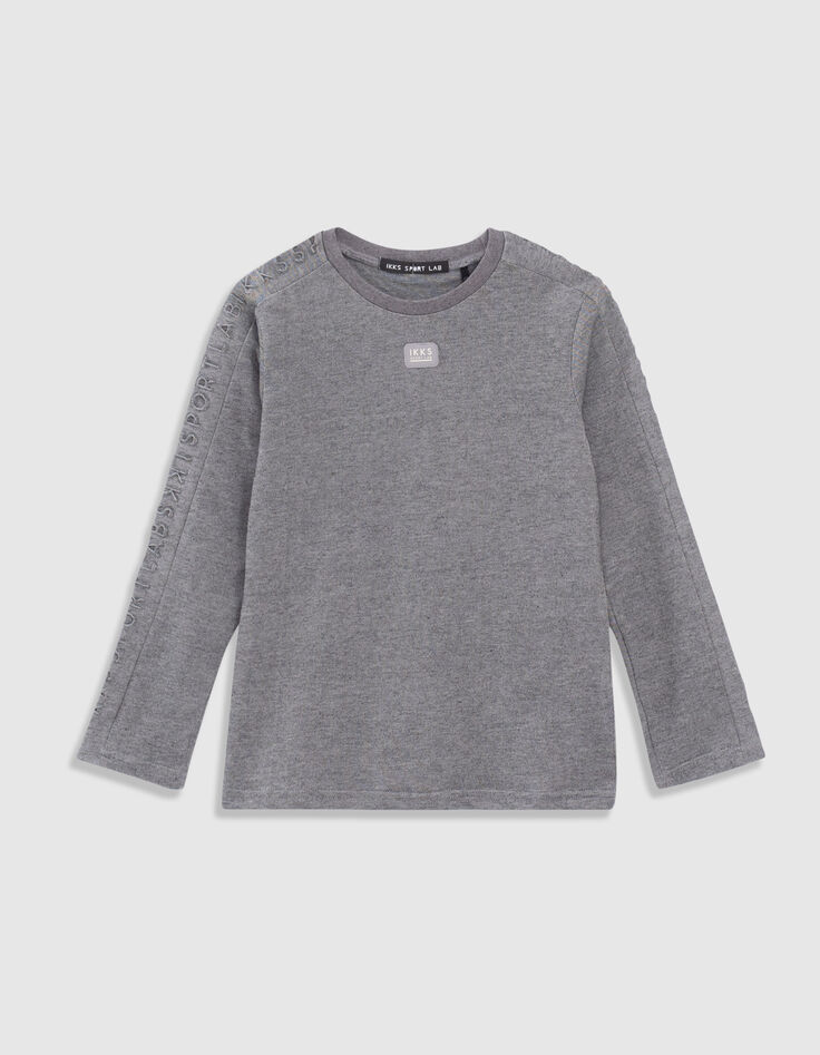 Boys’ grey sport T-shirt, embossed lettering on sleeves-1 Boys’ grey sport T-shirt, embossed lettering on sleeves-1