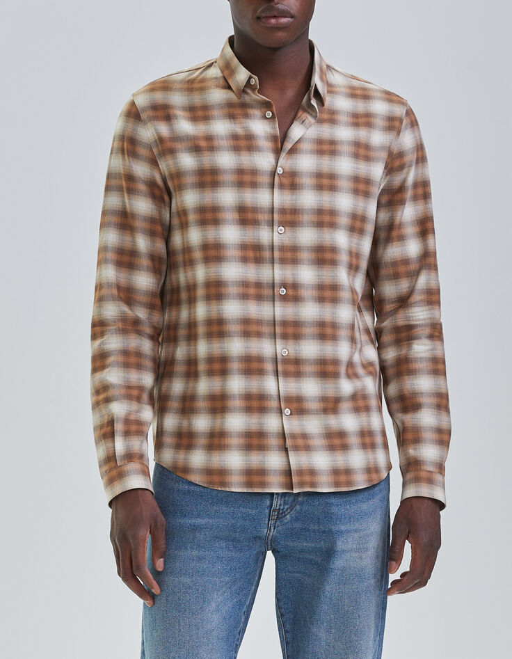 Chemise REGULAR camel motif carreaux Homme-1