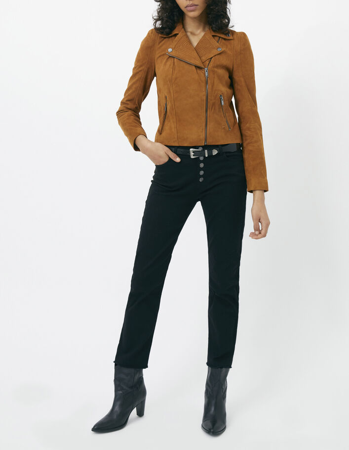 Women’s brown leather jacket with pagoda shoulders - IKKS