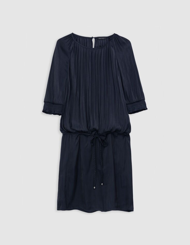 Marineblaues Kleid mit Crinkle-Drapierung für Damen-7