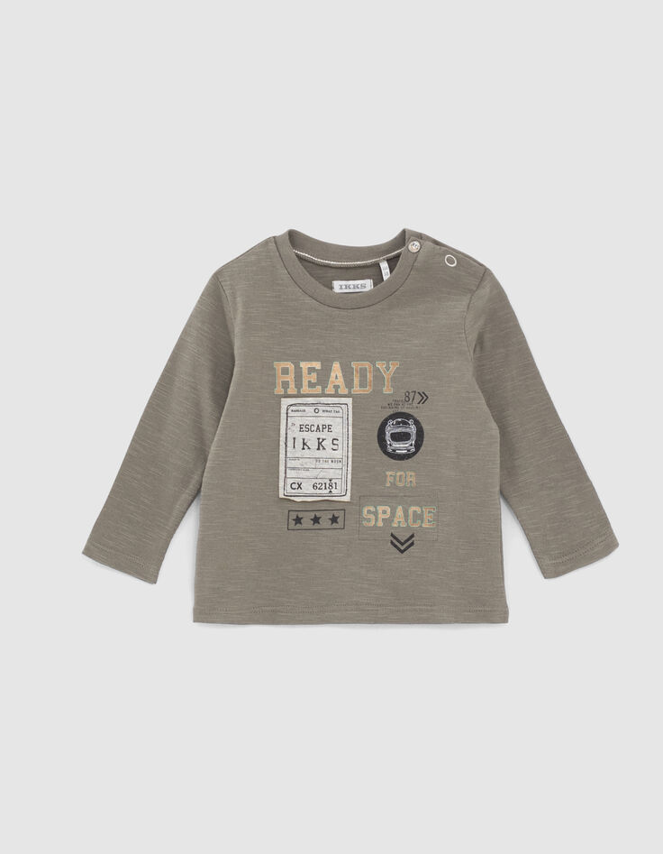 Baby boys’ khaki organic cotton T-shirt with gold marking -1 Baby boys’ khaki organic cotton T-shirt with gold marking -1