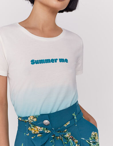 Tee-shirt tie & dye émeraude visuel message femme - IKKS