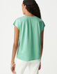 Tee-shirt col V vert maille irisée Femme-3