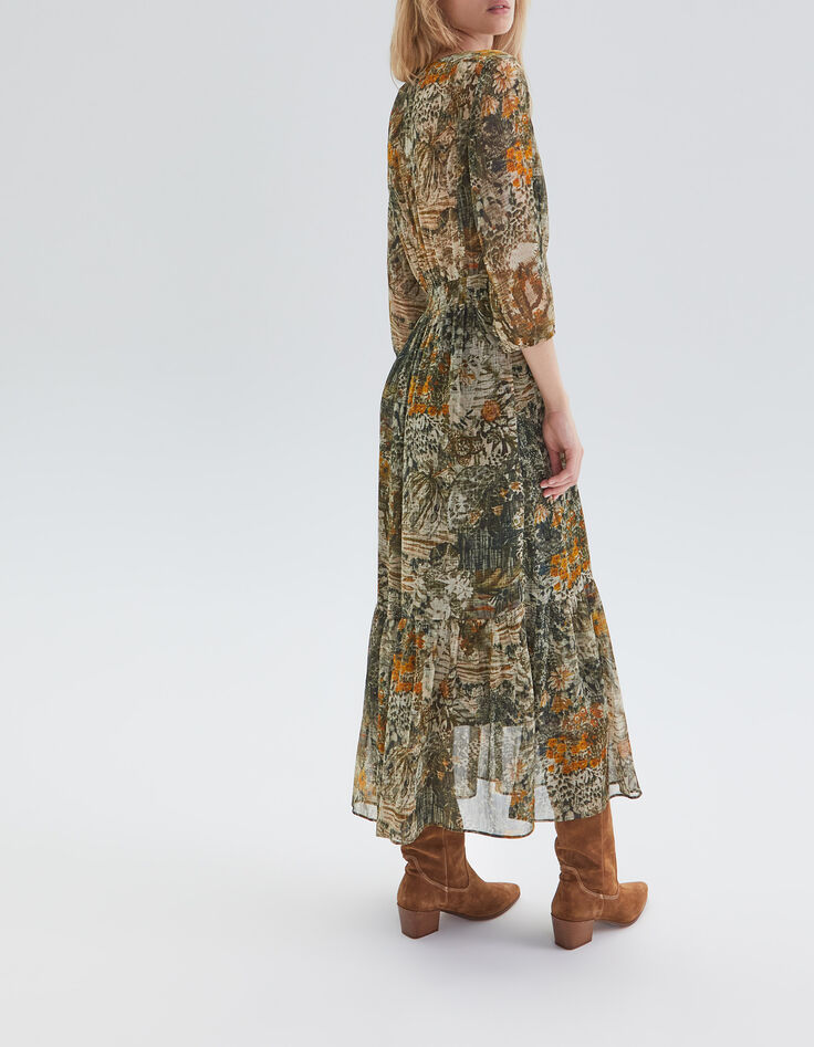 Women’s khaki landscape print long dress-4