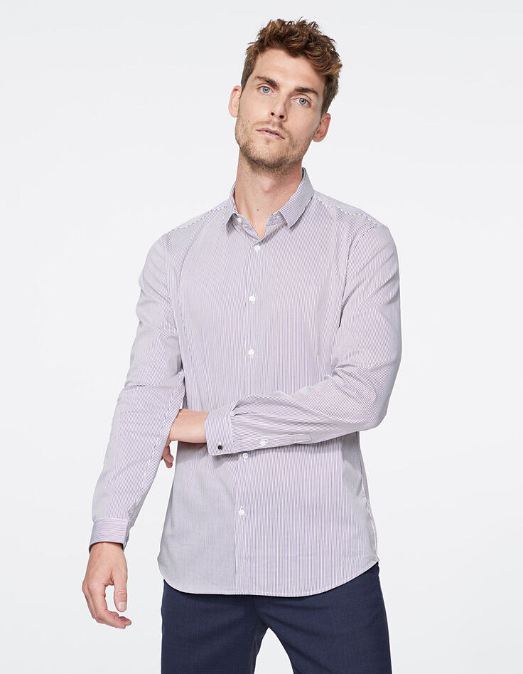 Camisa SLIM de rayas burdeos Hombre-2