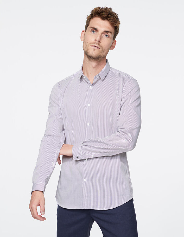 Men's burgundy striped SLIM shirt - IKKS