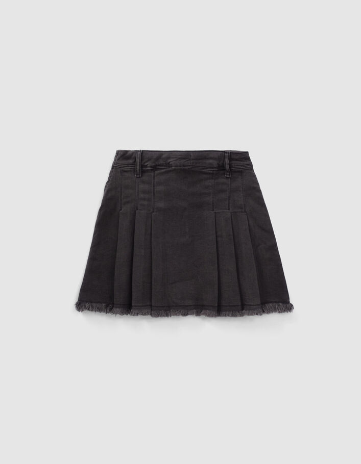 Girls’ grey denim pleated short skirt-3