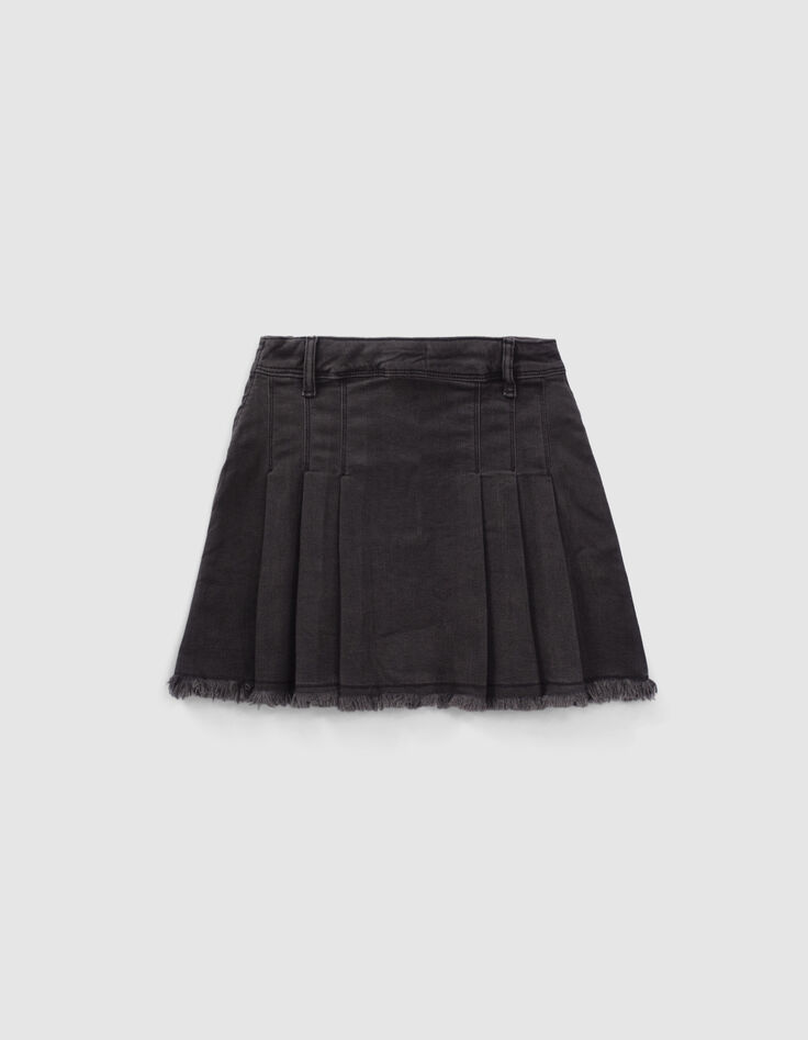 Falda vaquera gris corta y plisada niña-3