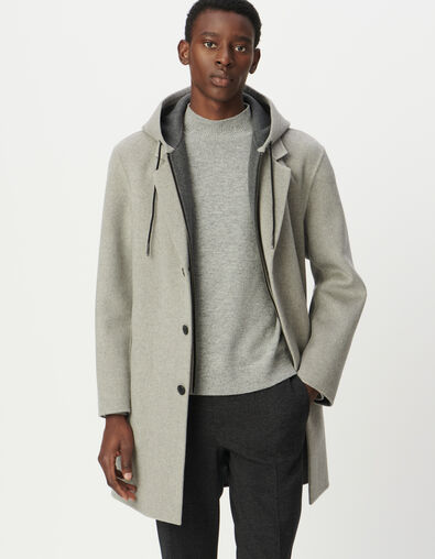Manteau gris parementure amovible &agrave; capuche Homme - IKKS