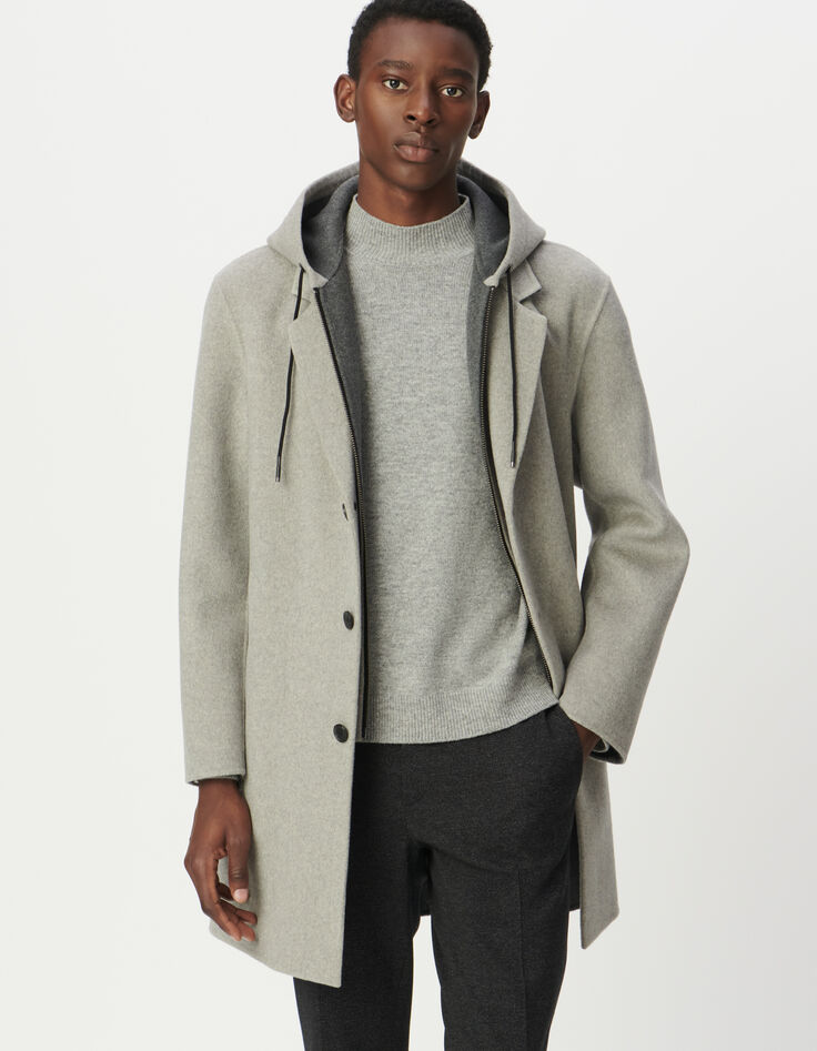 Manteau gris parementure amovible &agrave; capuche Homme-1