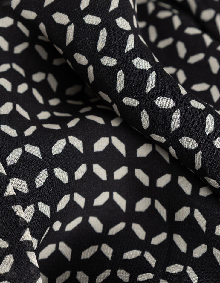 Zwarte vloeibare jurk met geometrische print-6 Zwarte vloeibare jurk met geometrische print-6