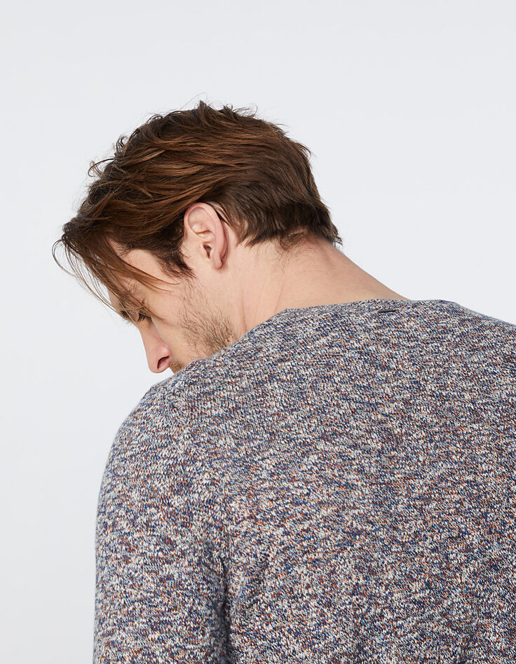 Pull indigo tricot mouliné Homme-4