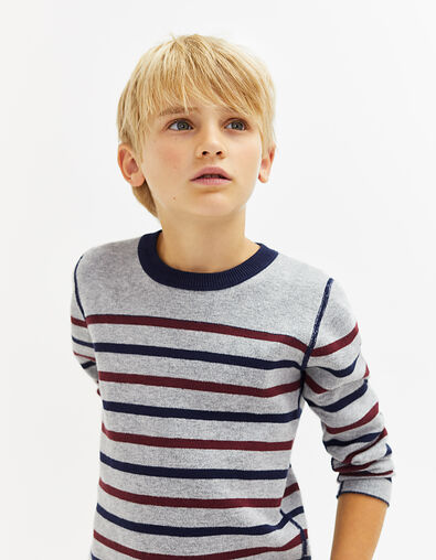 Boys’ navy Club Electro + grey striped reversible sweater - IKKS