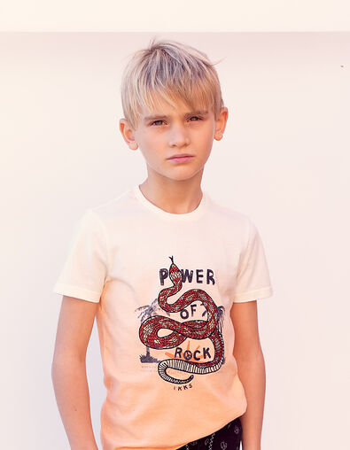 Boys’ ecru T-shirt, orange tie-dye and snake embroidery - IKKS