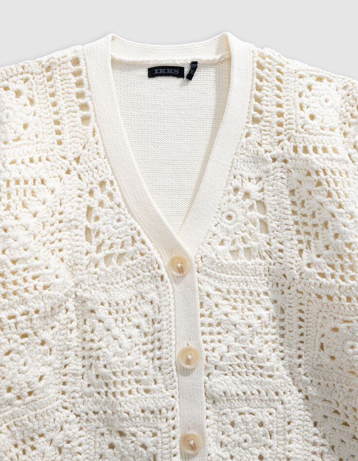 Cardigan écru tricot ajouré fille-2