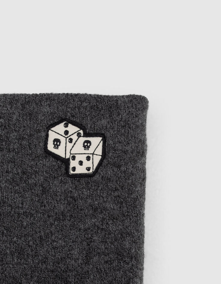 Boys&rsquo; grey fur-lined knit snood with dice badge-2