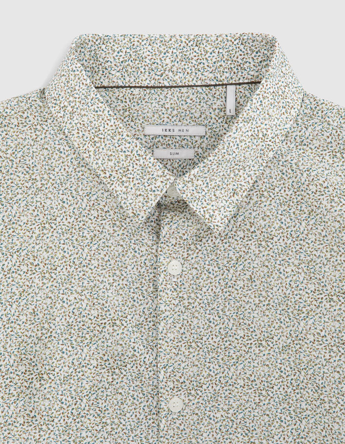 Men’s pistachio organic cotton microleaf motif SLIM shirt - IKKS