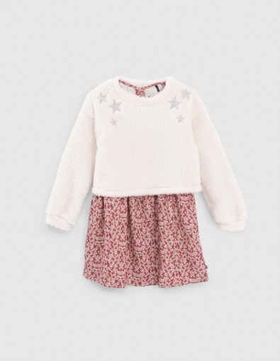2-in-1 roze jurk bloemenprint en zachte sweater meisjes - IKKS