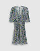 Lila Damenkleid, Drapé-Effekt, Maxi-Blumenprint-5