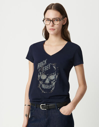 Totenkopf-T-Shirt aus Bio-Baumwolle f&uuml;r Damen, navy - IKKS